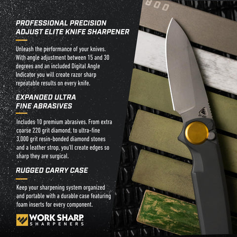 Ceramic plate and fine grit from Work Sharp for edge refinement.
