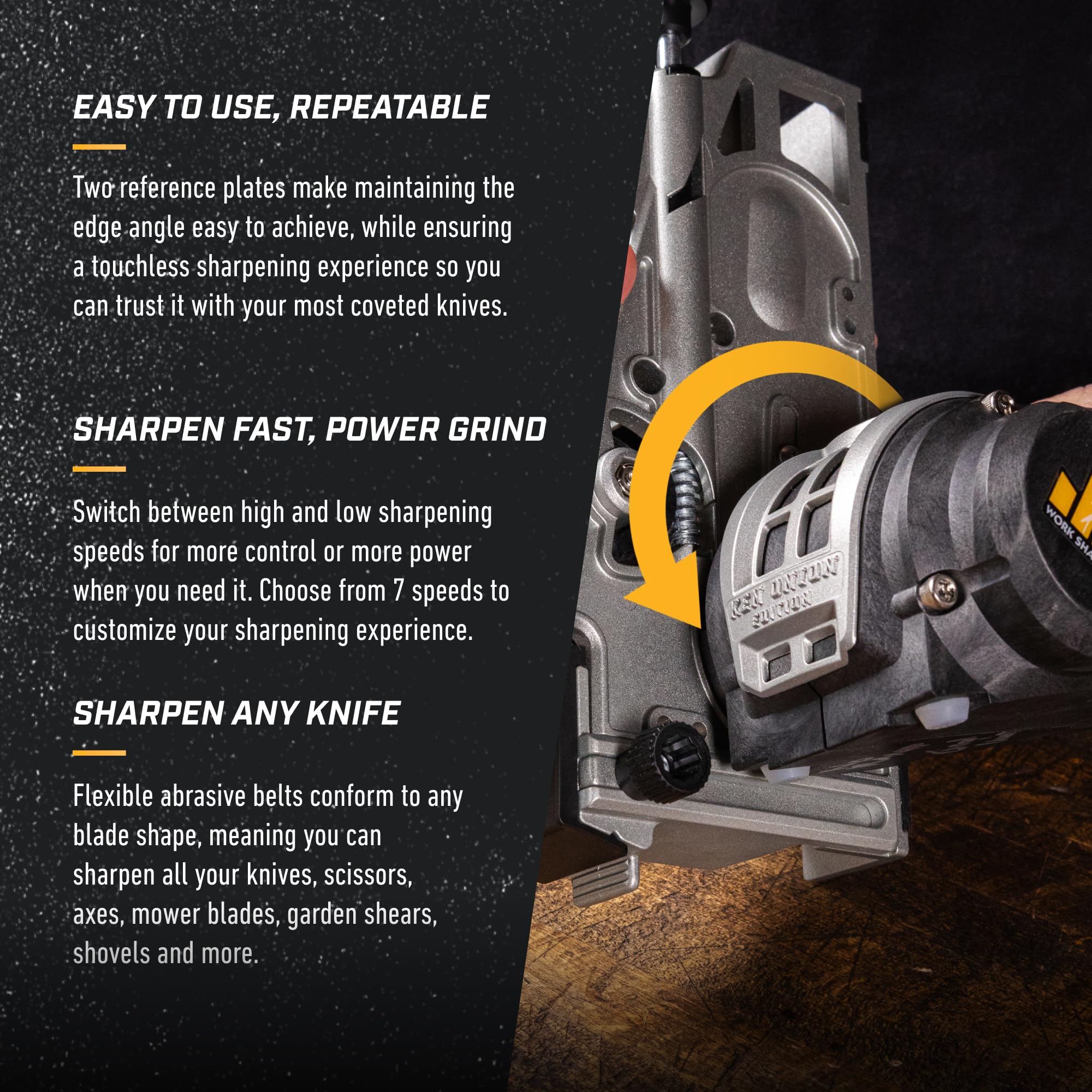 Work Sharp Ken Onion Elite Mk2 adjustable angle guide demonstrating versatility.