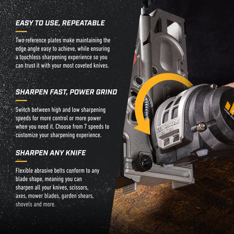 Work Sharp Ken Onion Elite Mk2 adjustable angle guide demonstrating versatility.