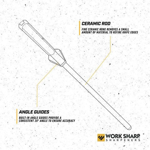 Work Sharp Ceramic Honing Rod used with chef and santoku blades for consistency