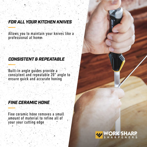 Work Sharp honing rod lanyard hole for easy hanging storage