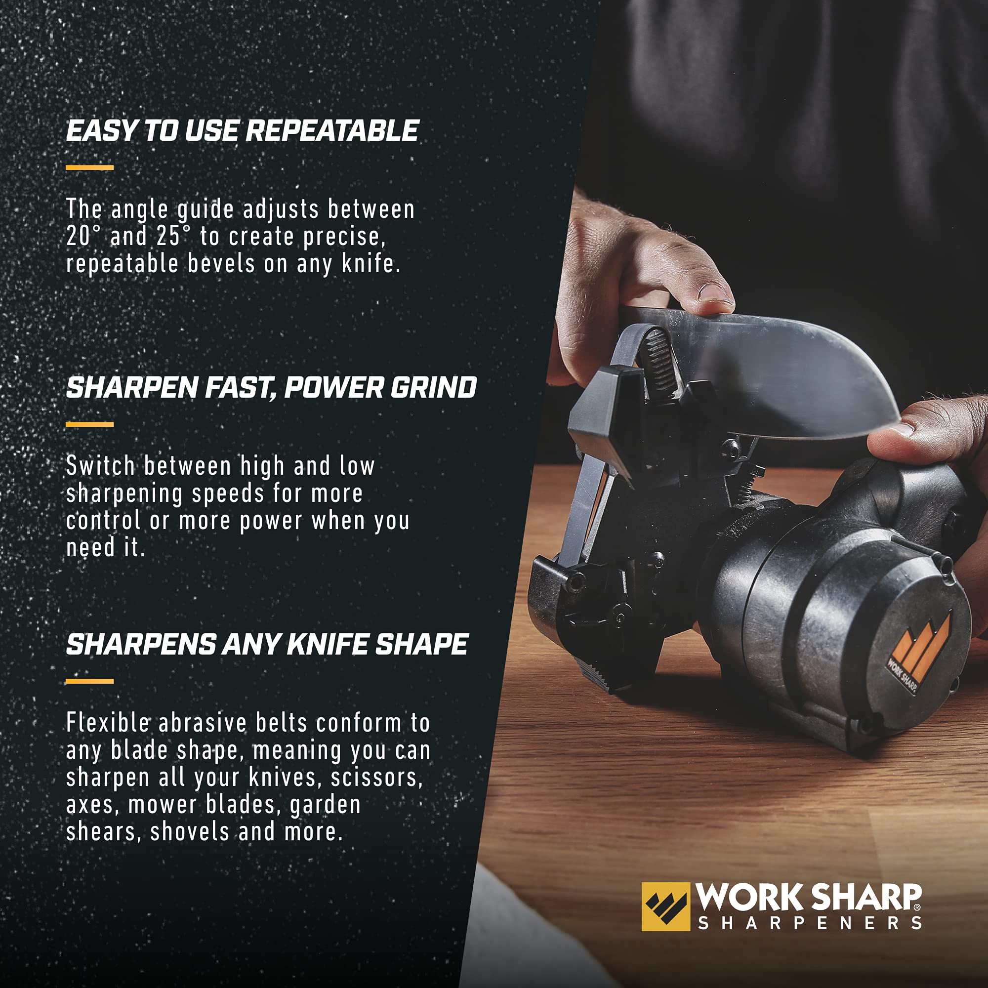 Work Sharp MK2 two-speed motor for heavier sharpening tasks.