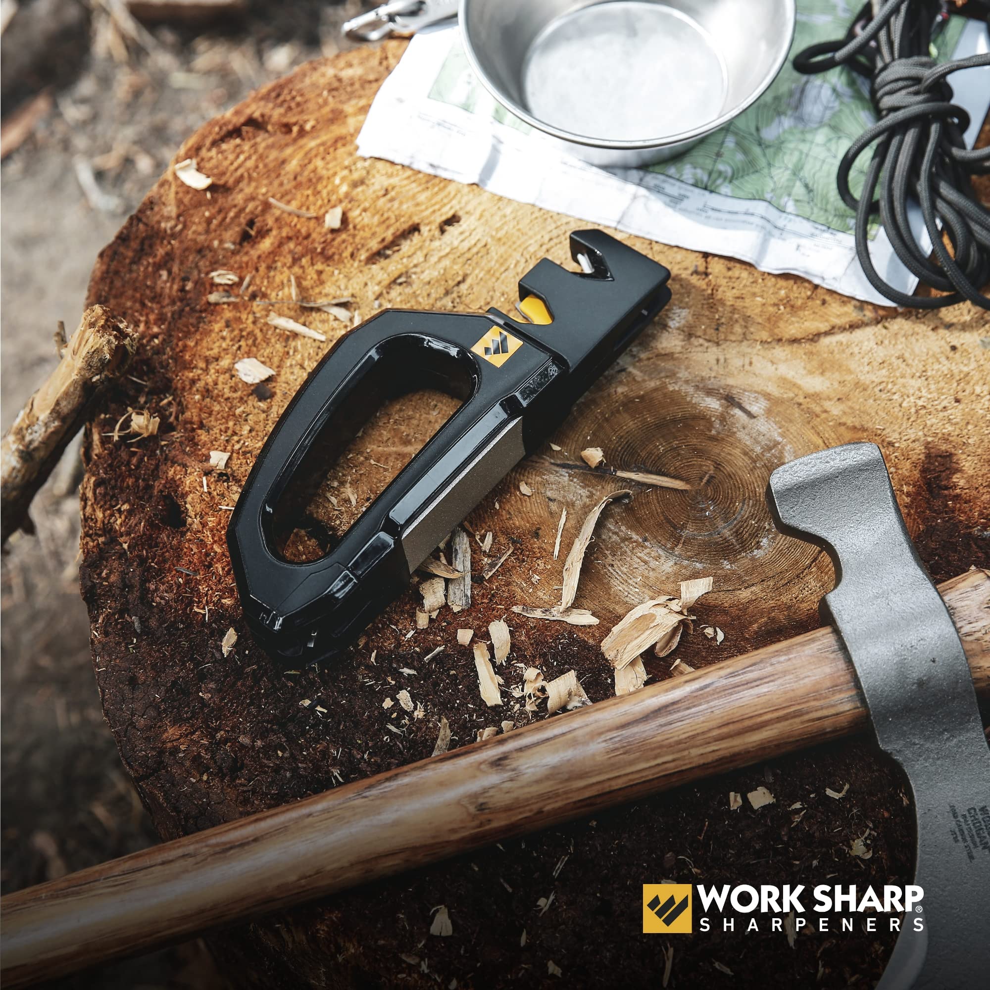 Work Sharp Pivot Pro two-carbide sharpeners demonstrate dedicated knife and tool sharpening.