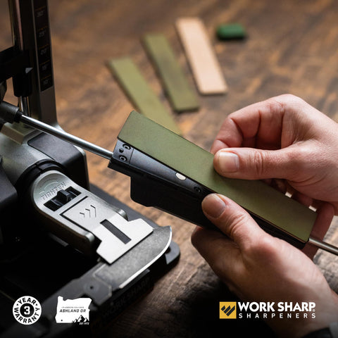 Work Sharp 1200 grit plate ready for initial sharpening steps.