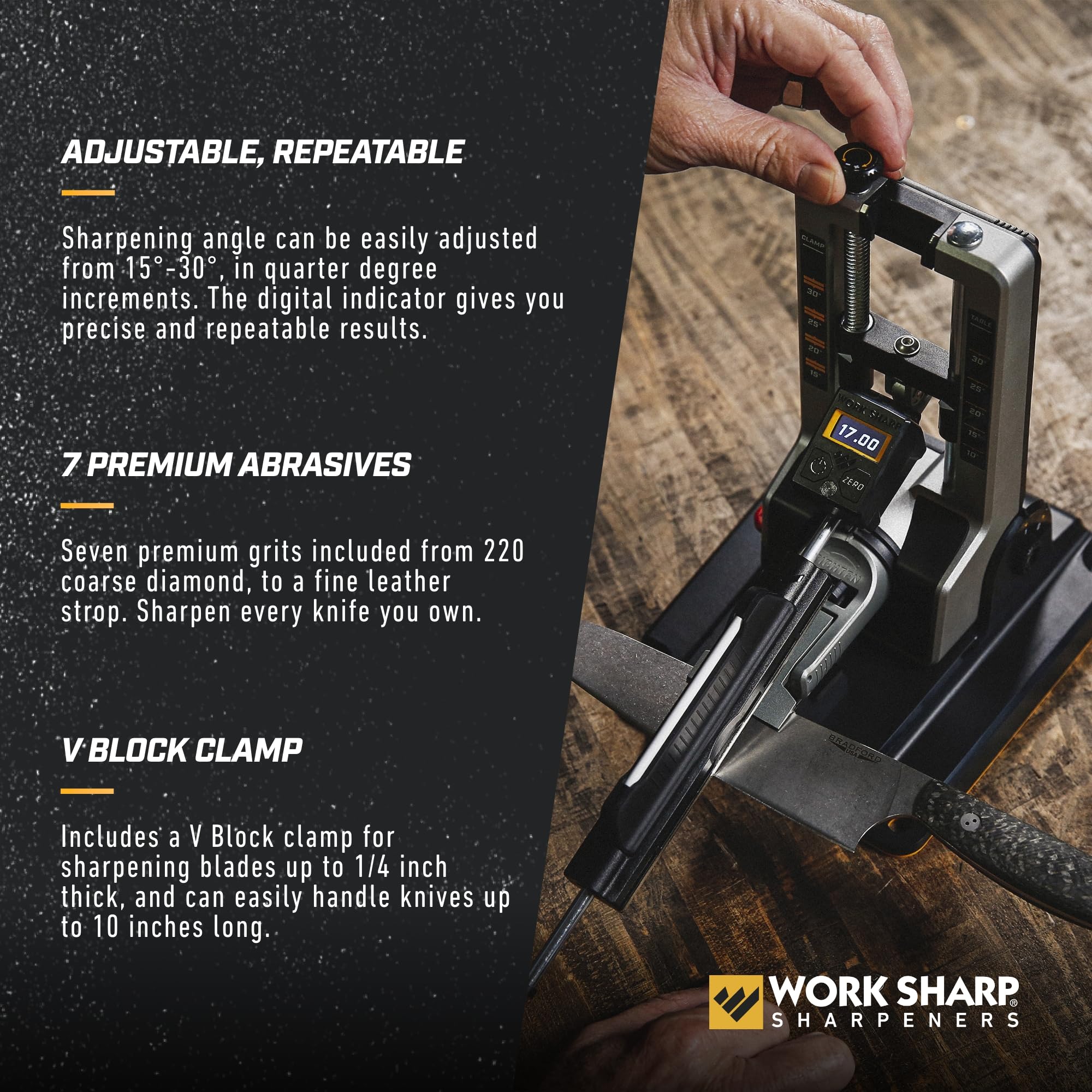 Work Sharp Professional diamond grits range from 220 to 800 for durable edge prep.