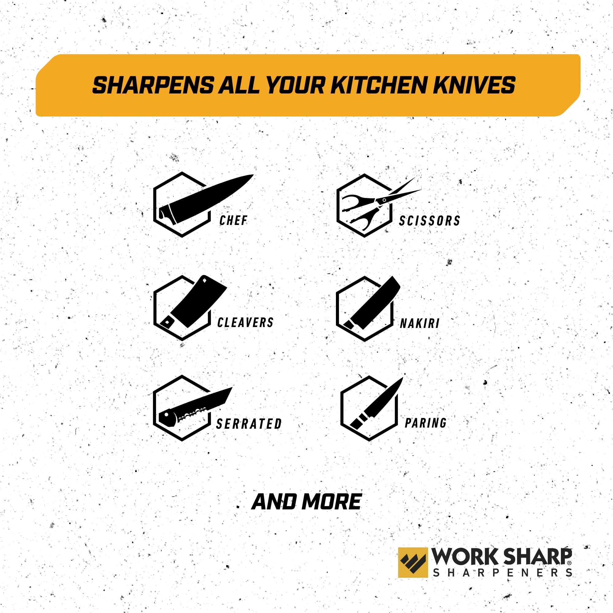 Work Sharp sharpening knives and scissors for versatile kitchen use.