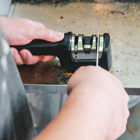 Work Sharp Pull Through Knife Sharpener fits in BBQ kit for ready edge touch-ups