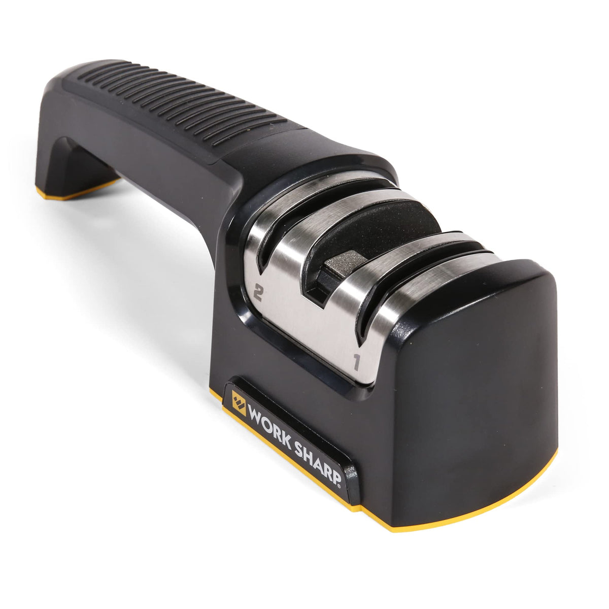 Work Sharp Pull Through Knife Sharpener compact front view shows easy storage and quick sharpening