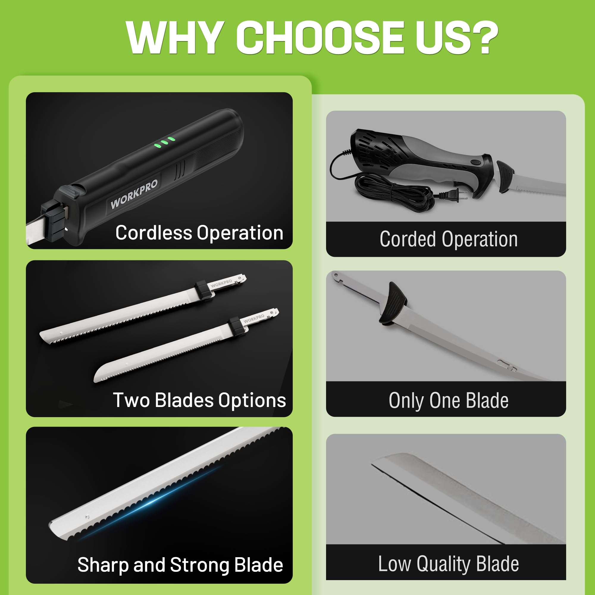 WORKPRO 8-inch meat blade delivers clean cuts for turkey and roasts.