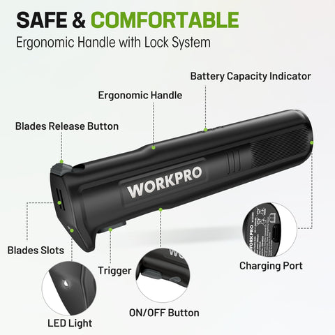 WORKPRO Type-C charging cable keeps the knife ready.