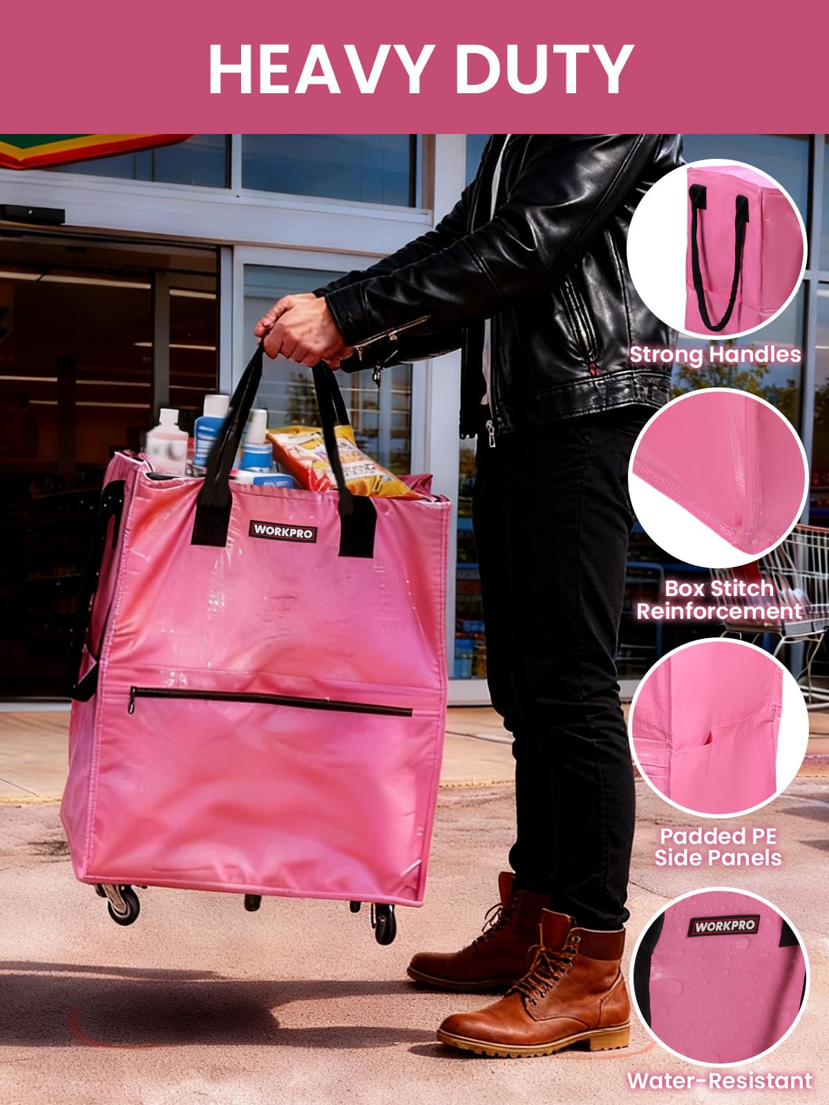 WORKPRO bag carrying groceries and laundry items with ease