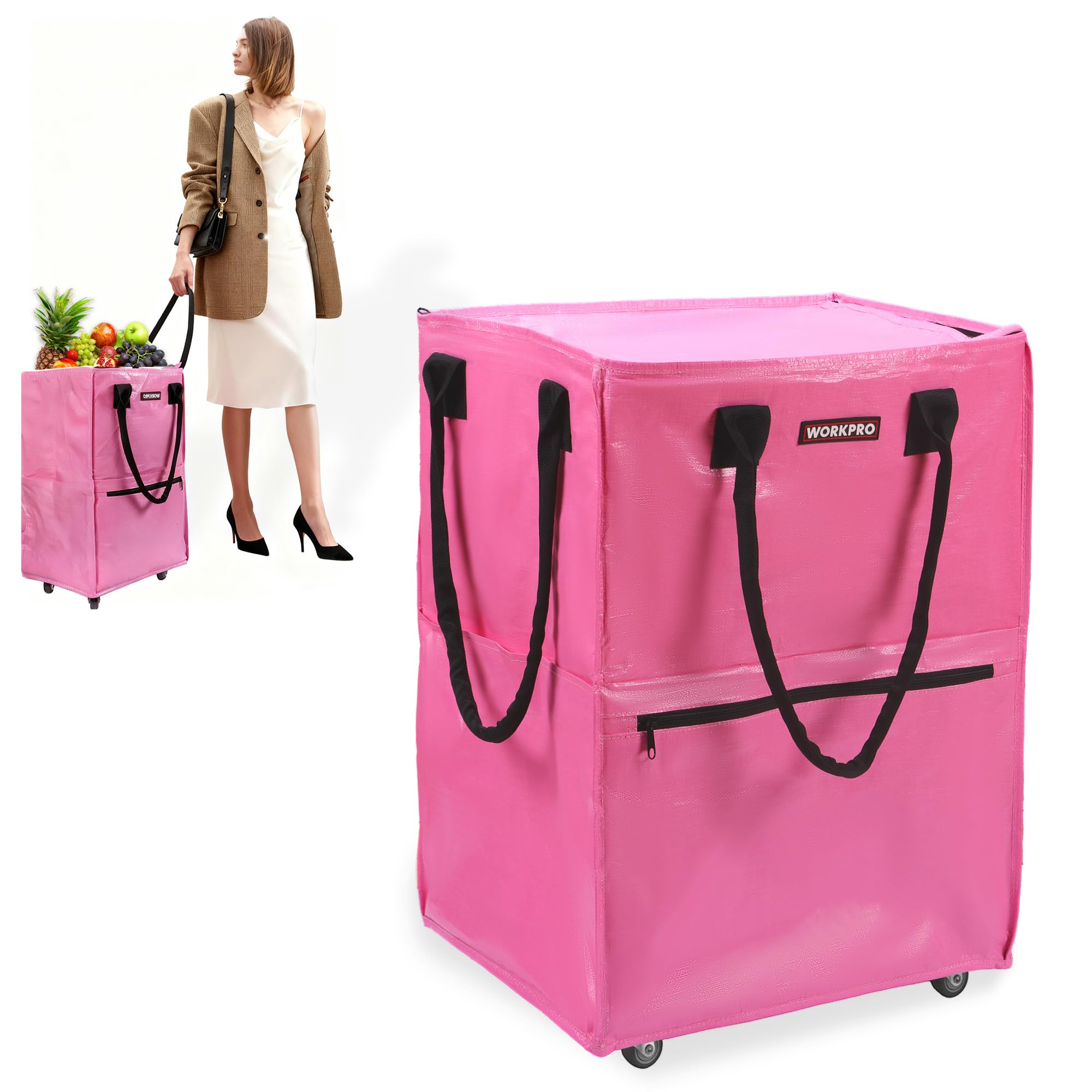 WORKPRO large rolling bag on wheels opened showing ample groceries capacity
