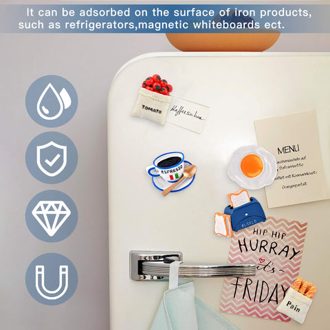Worldity 6pcs magnets add a charming, assorted food-themed touch to any surface.