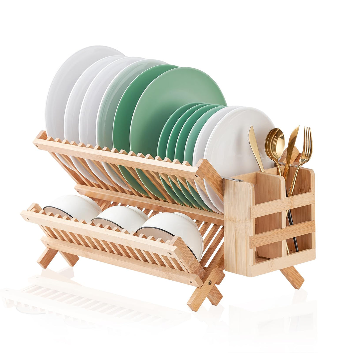 Worthyeah bamboo dish drying rack, two-tier assembled for spacious daily use.