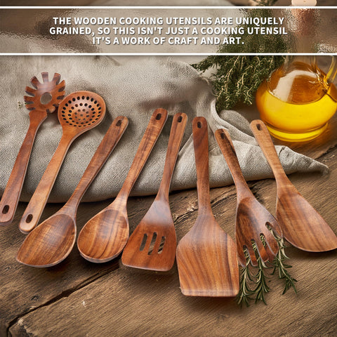 WOSPONFAN teak utensils set spatula designed for gentle flipping