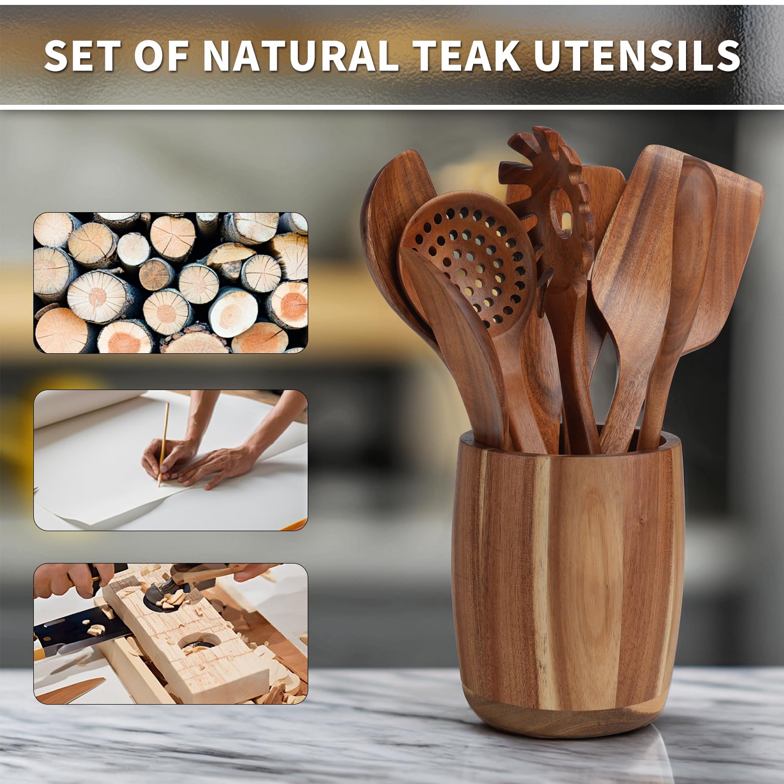 WOSPONFAN wooden barrel keeps utensils organized and ready