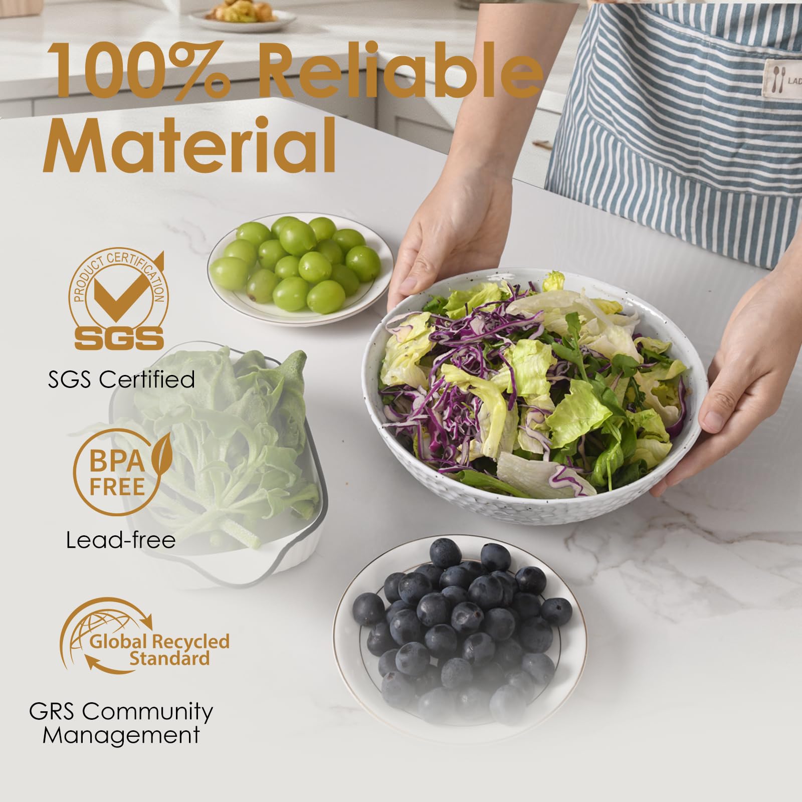 Wotalation large salad bowl set ready for family gatherings at the table.