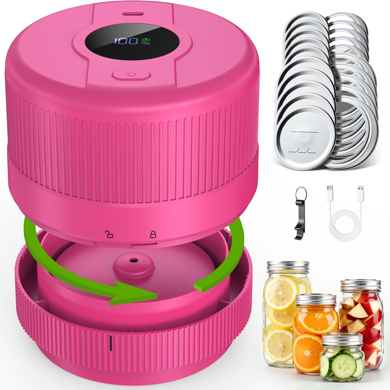 Wothfav Mason Jar Vacuum Sealer Kit rose red front view for easy, fresh storage
