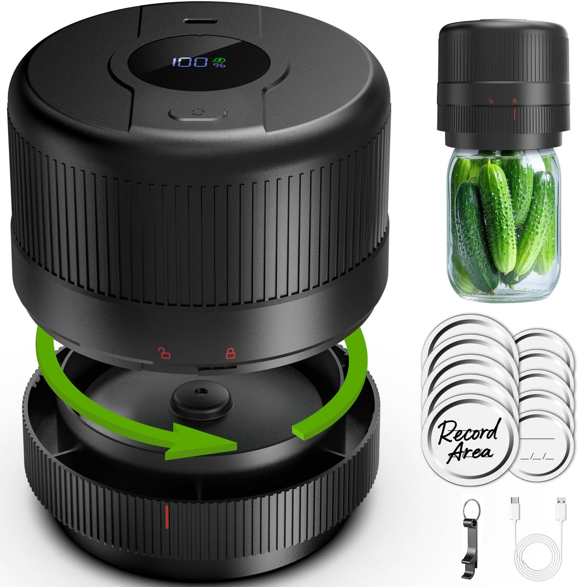 Wothfav Mason Jar Vacuum Sealer with LED display shows status and timing