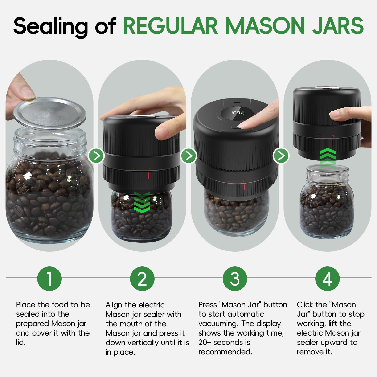 Wothfav Mason Jar Vacuum Sealer Wide Mouth Head ensures tight seals