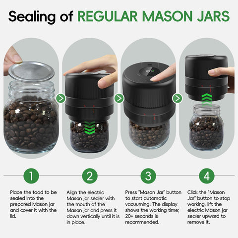 Wothfav Mason Jar Vacuum Sealer Wide Mouth Head ensures tight seals