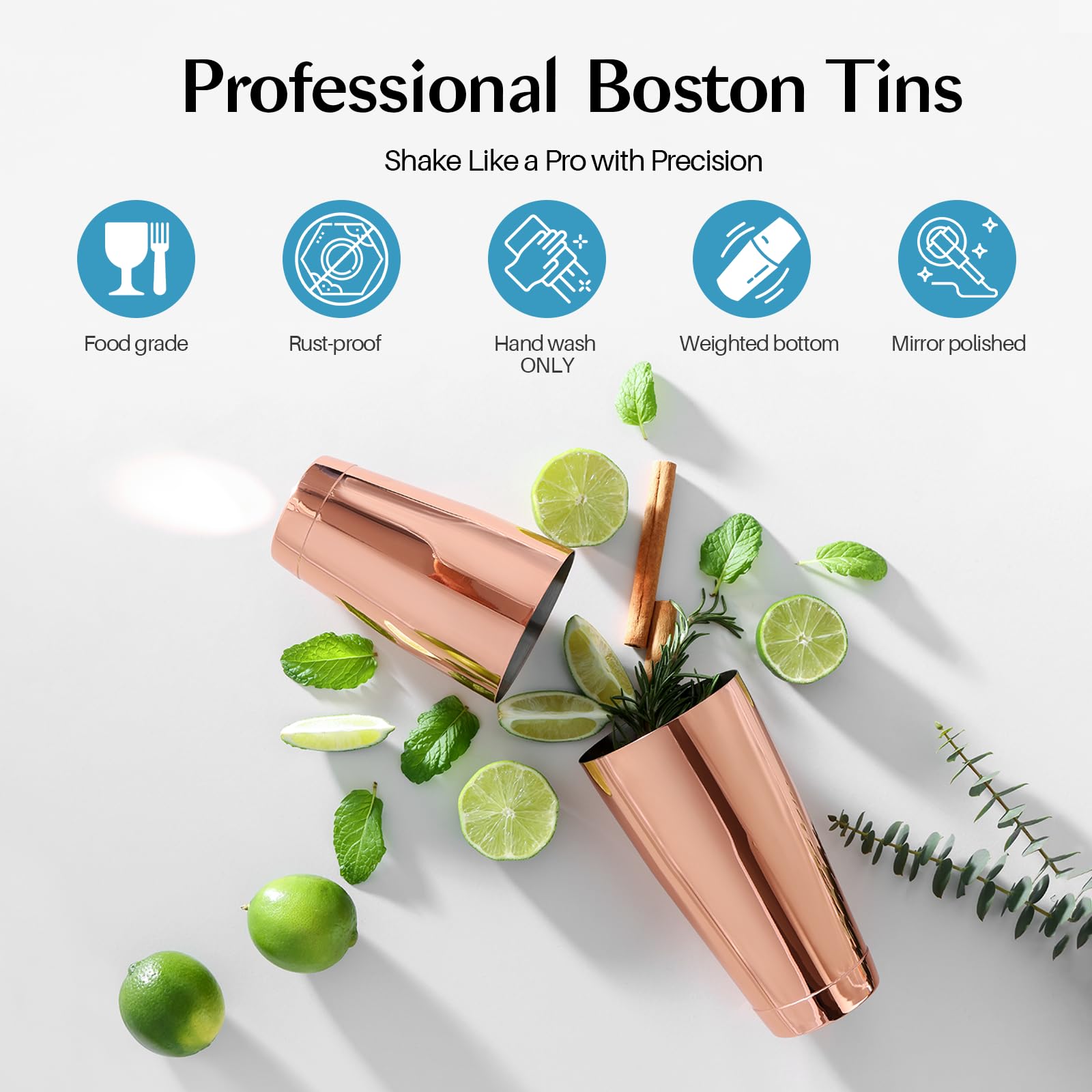 WOTOR Boston shaker 18oz rosegold ideal for craft cocktails at home.