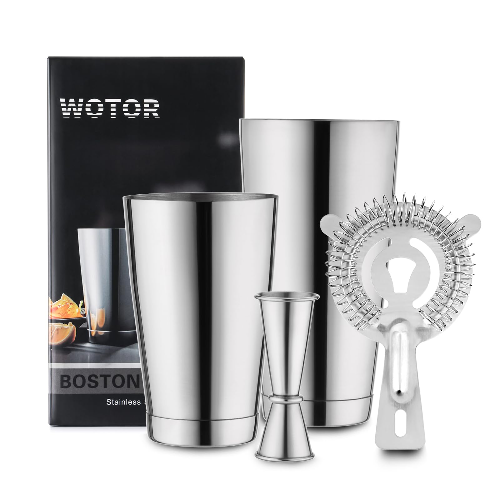 WOTOR Boston shaker 28oz tin, durable stainless steel for smooth, well-mixed cocktails.