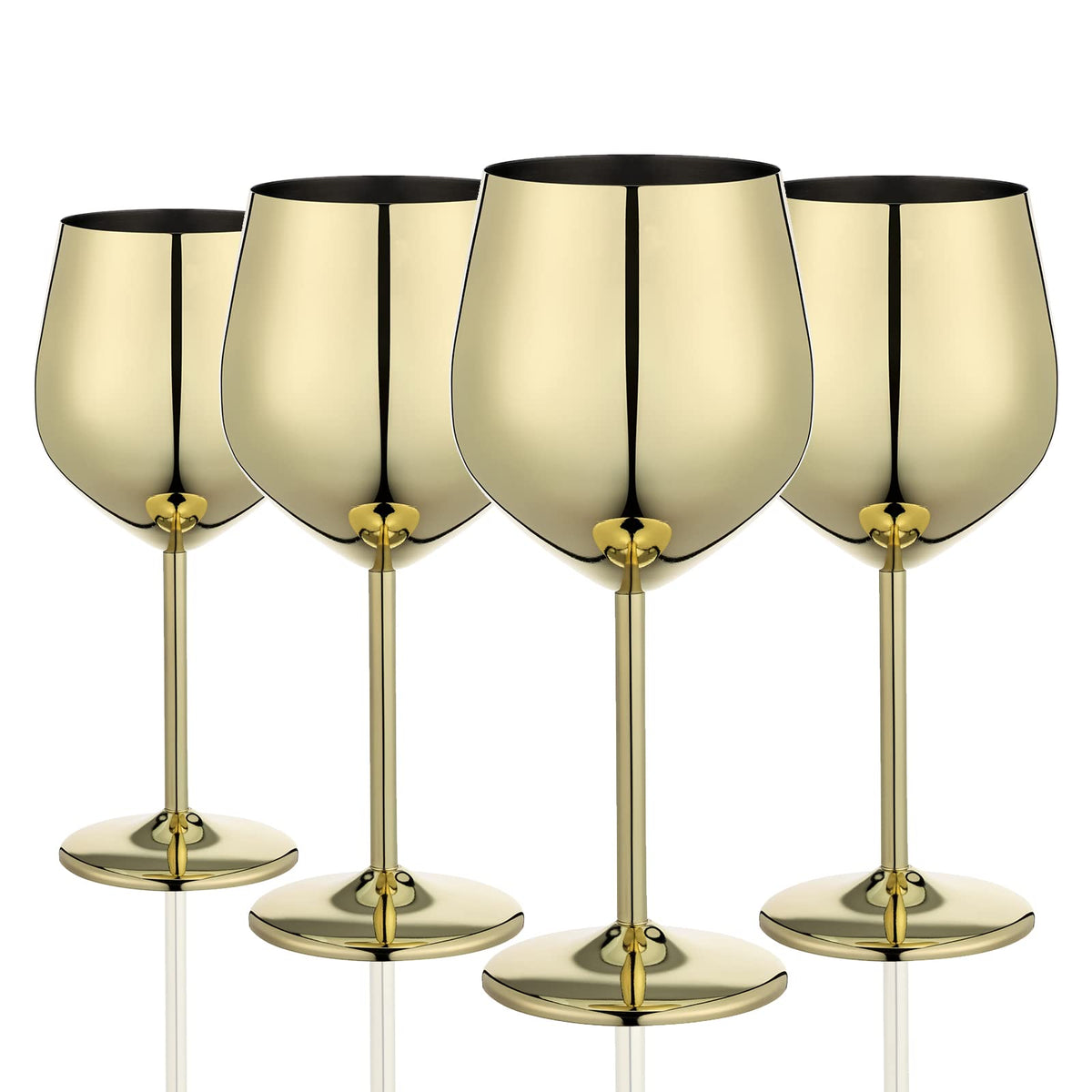 WOTOR gold stainless steel wine glasses set of 4 with 18oz capacity, ideal for outdoor dining.