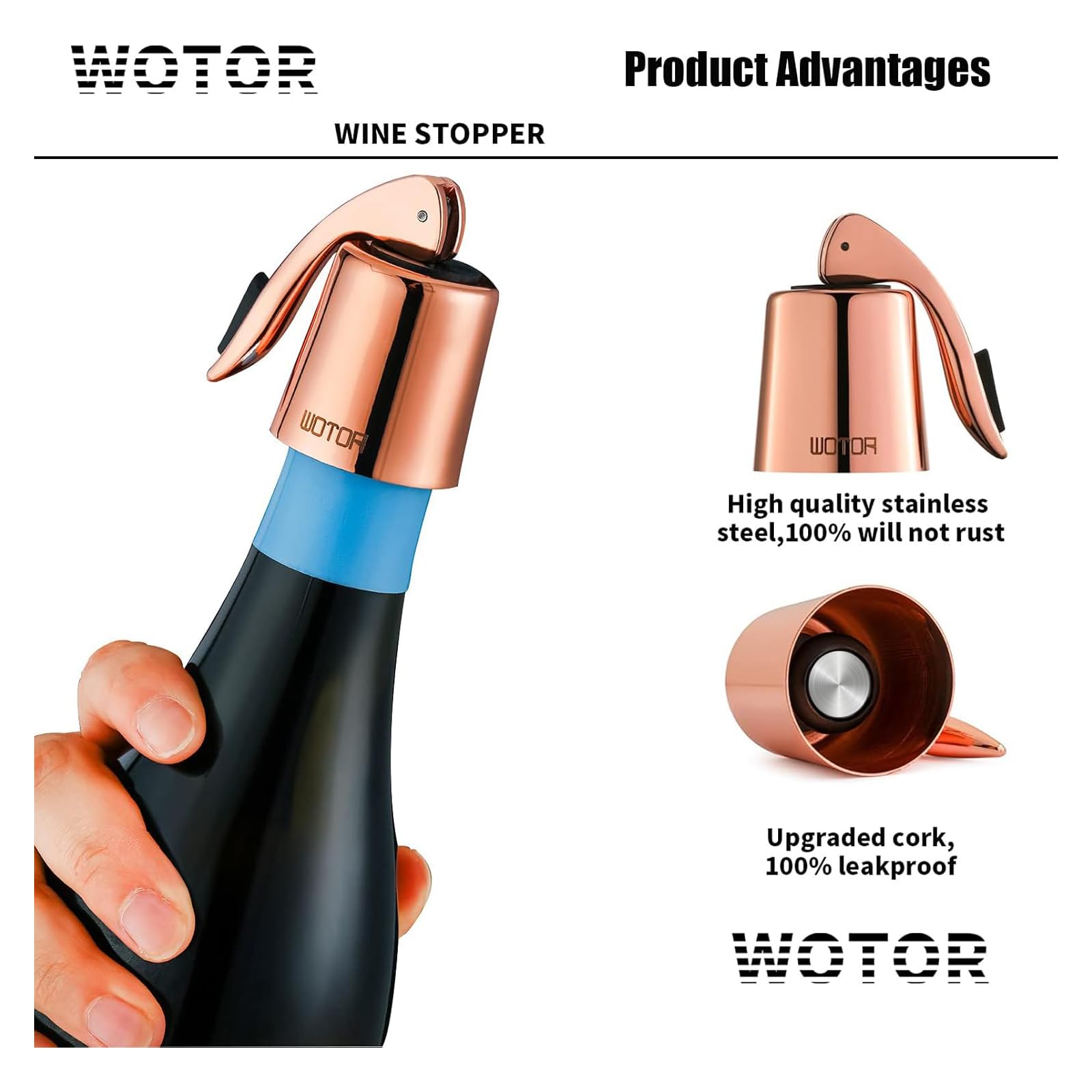 WOTOR stainless steel wine bottle sealer highlights leakproof performance and durable construction