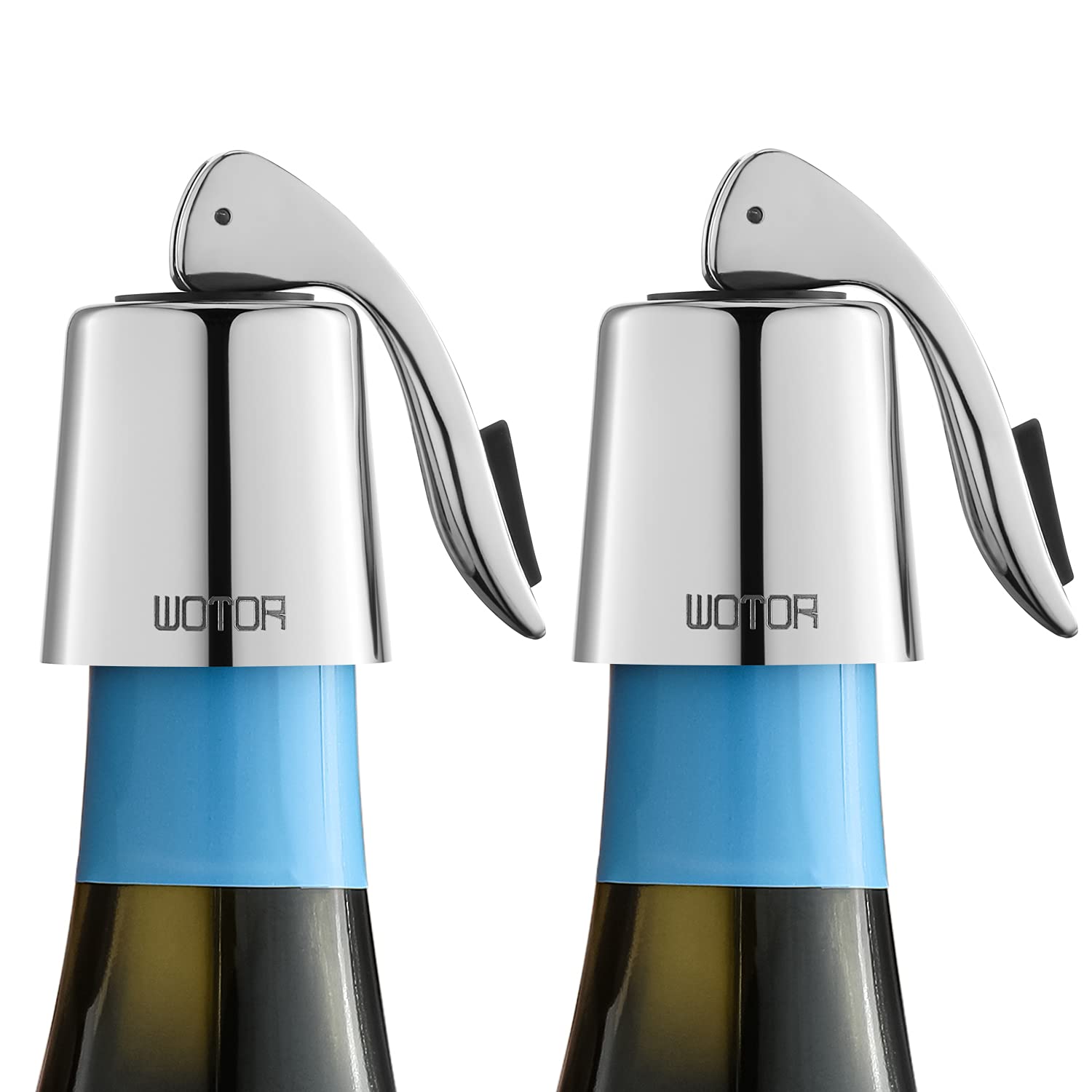 WOTOR stainless steel wine bottle stopper with silicone seal keeps wine fresh.