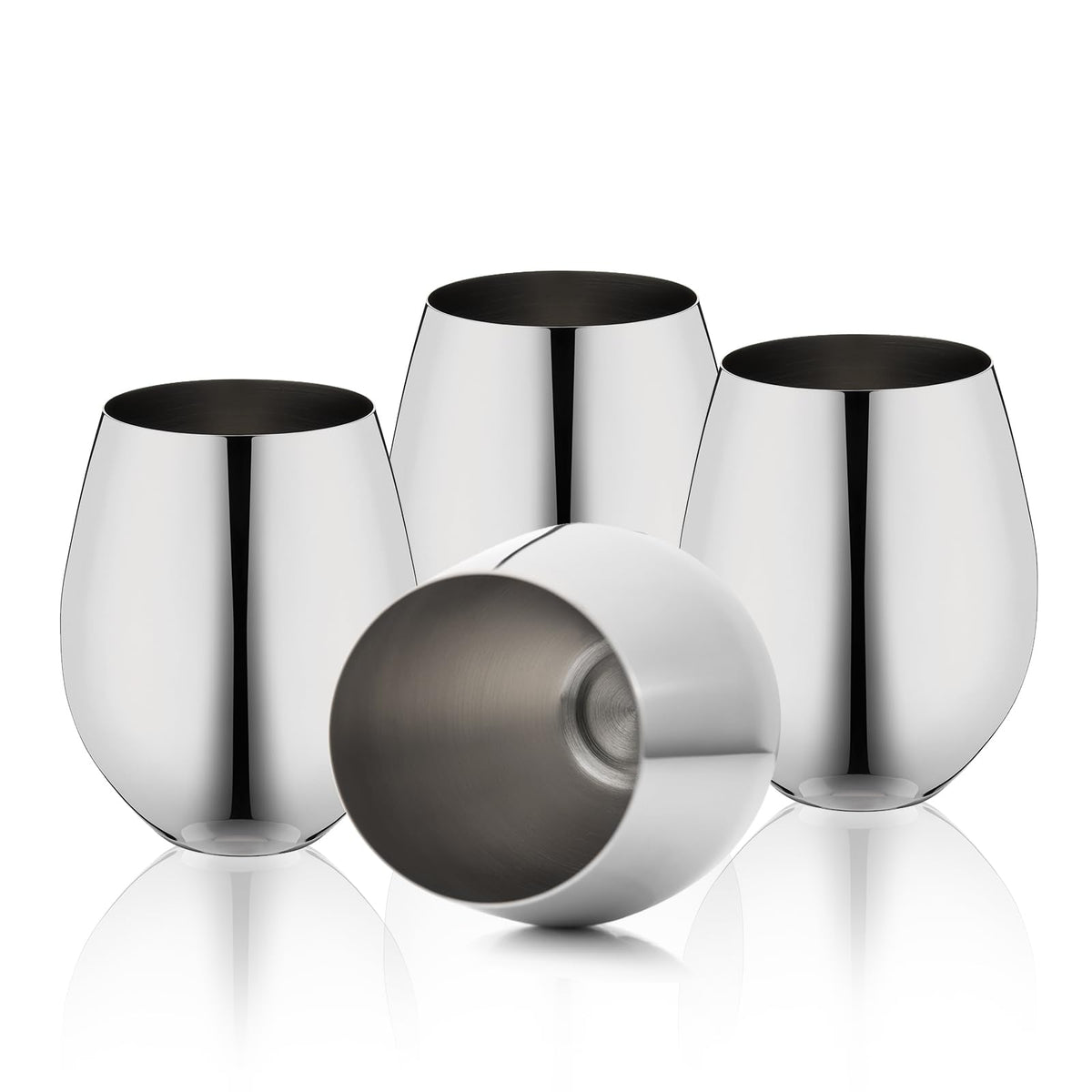 WOTOR stemless stainless steel wine glass with polished finish and 18oz capacity for outdoor sipping.