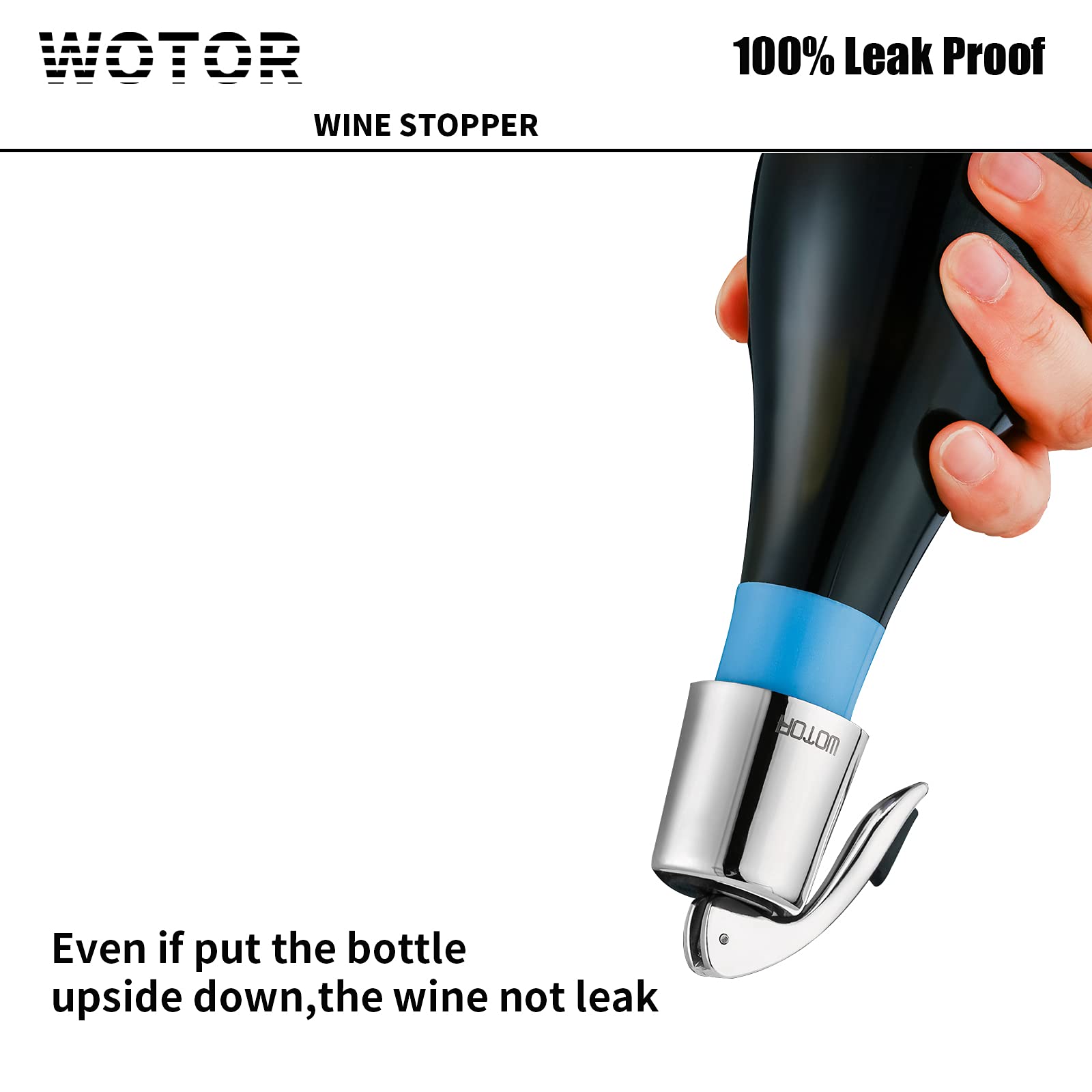 WOTOR two-pack wine stoppers keeping bottles leakproof and preserved.