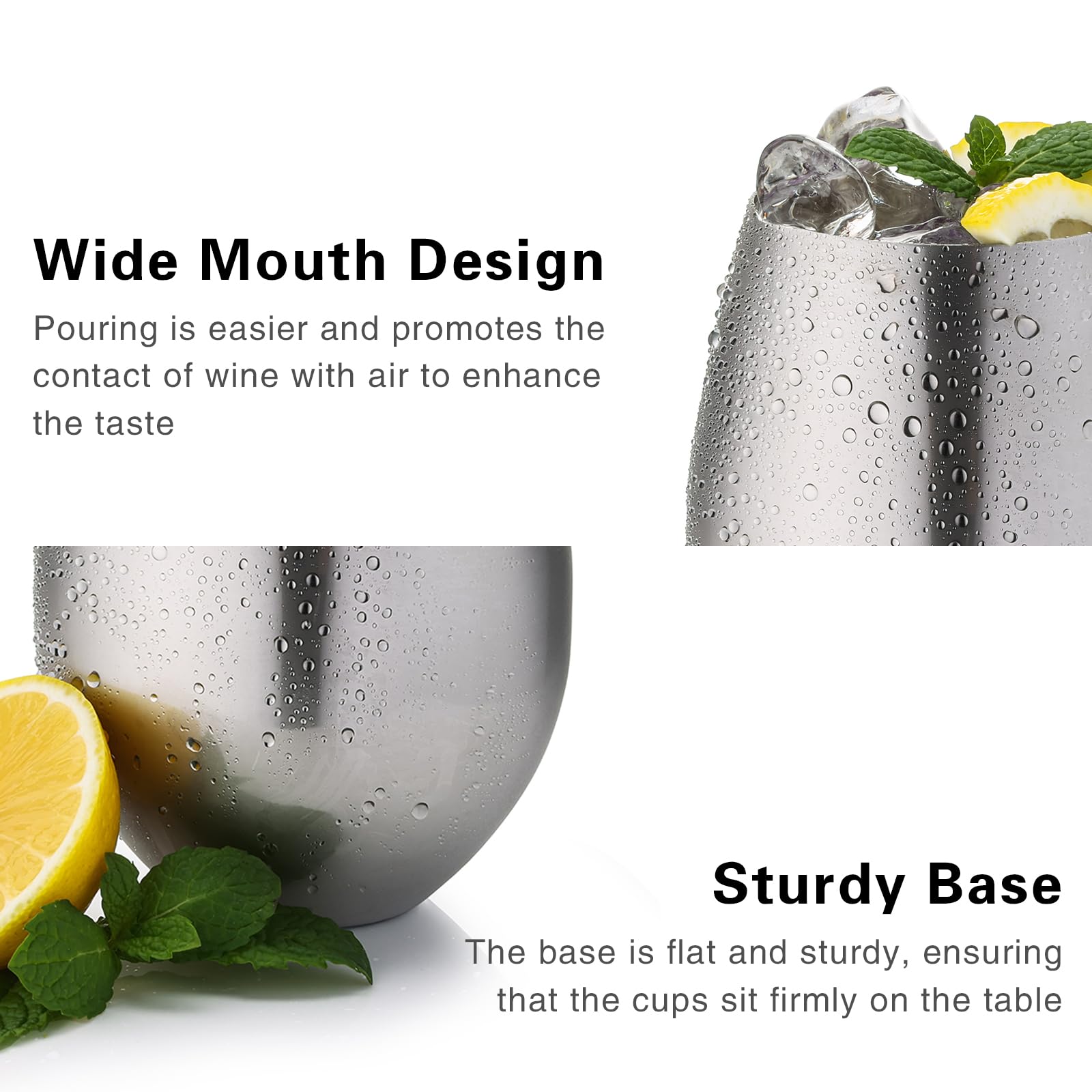 WOTOR unbreakable stainless steel wine glass with 18oz capacity designed for travel and outdoor use.