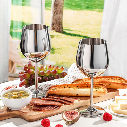 WOTOR stainless steel wine glass with a wide base for balanced pouring