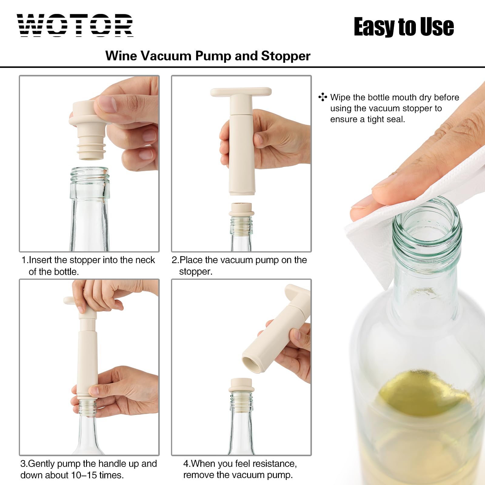Cream-colored WOTOR wine saver package ready for use