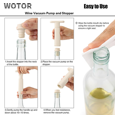 Cream-colored WOTOR wine saver package ready for use