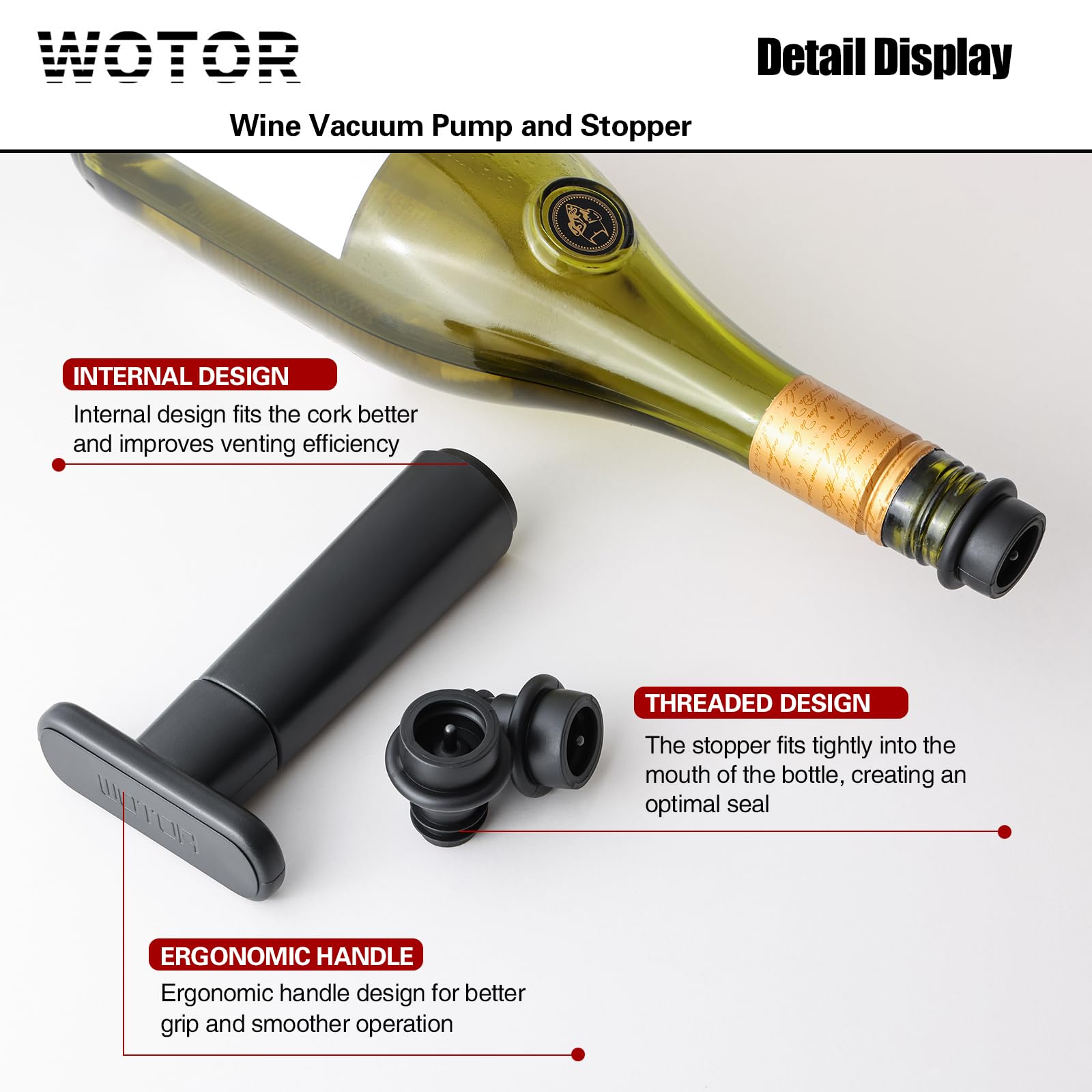 WOTOR Wine Saver sealed bottle showing extended flavor after opening