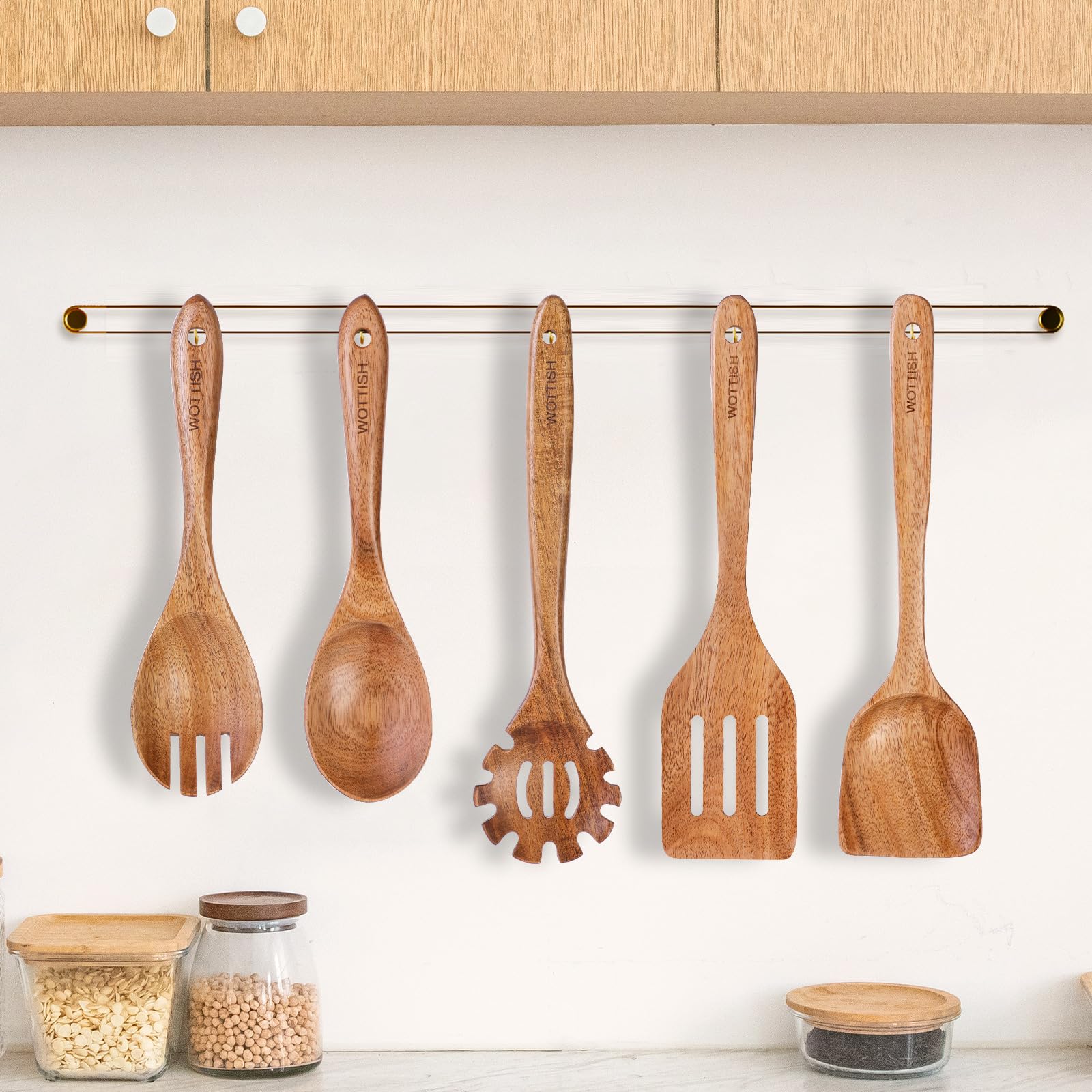 WOTTISH wooden utensils in daily use, ready for cooking and serving.