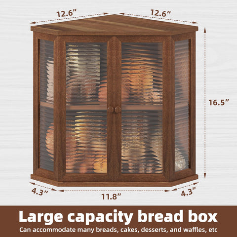 WouZglk acacia wood bread box with glass front for dust protection.