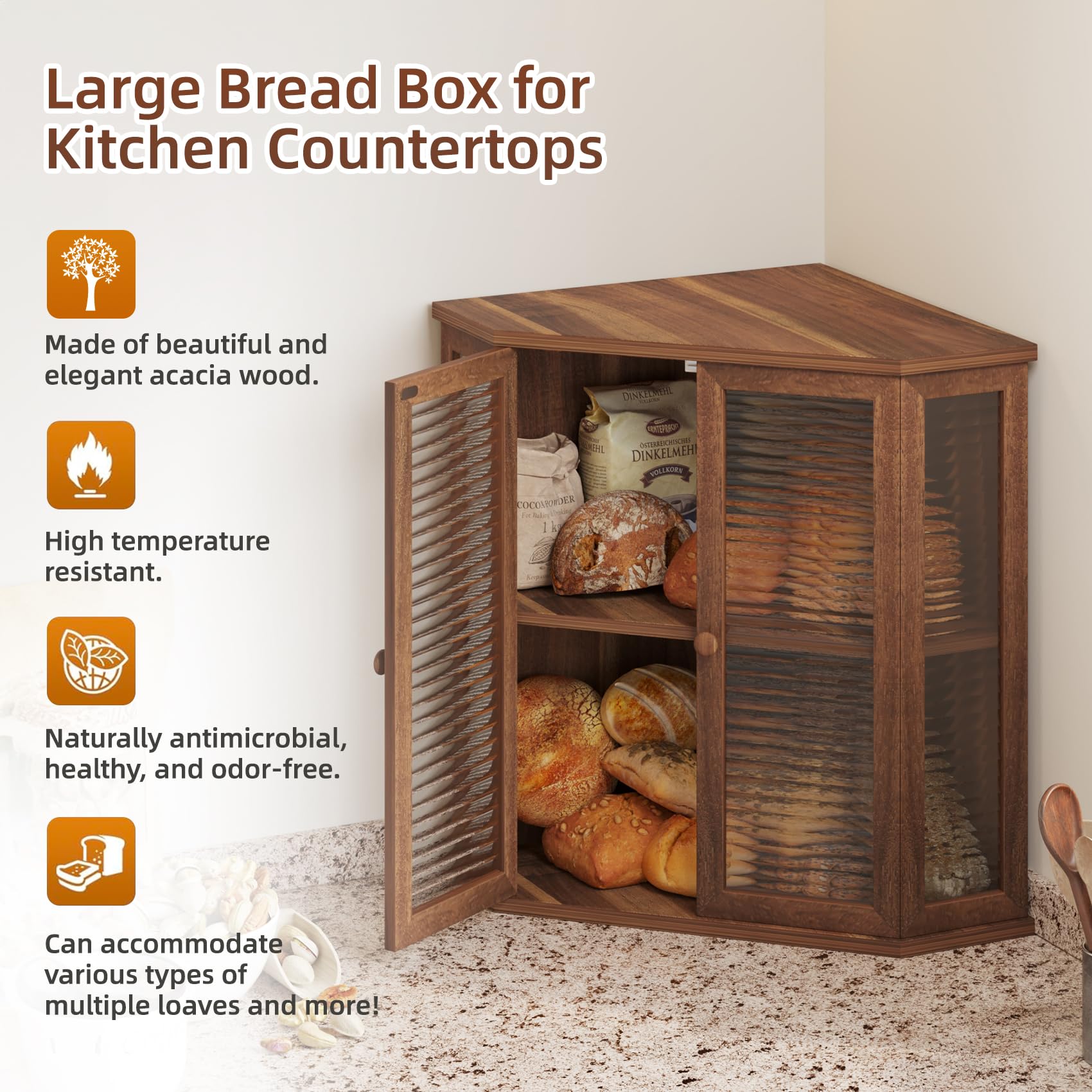 WouZglk space-saving corner design frees counter space.