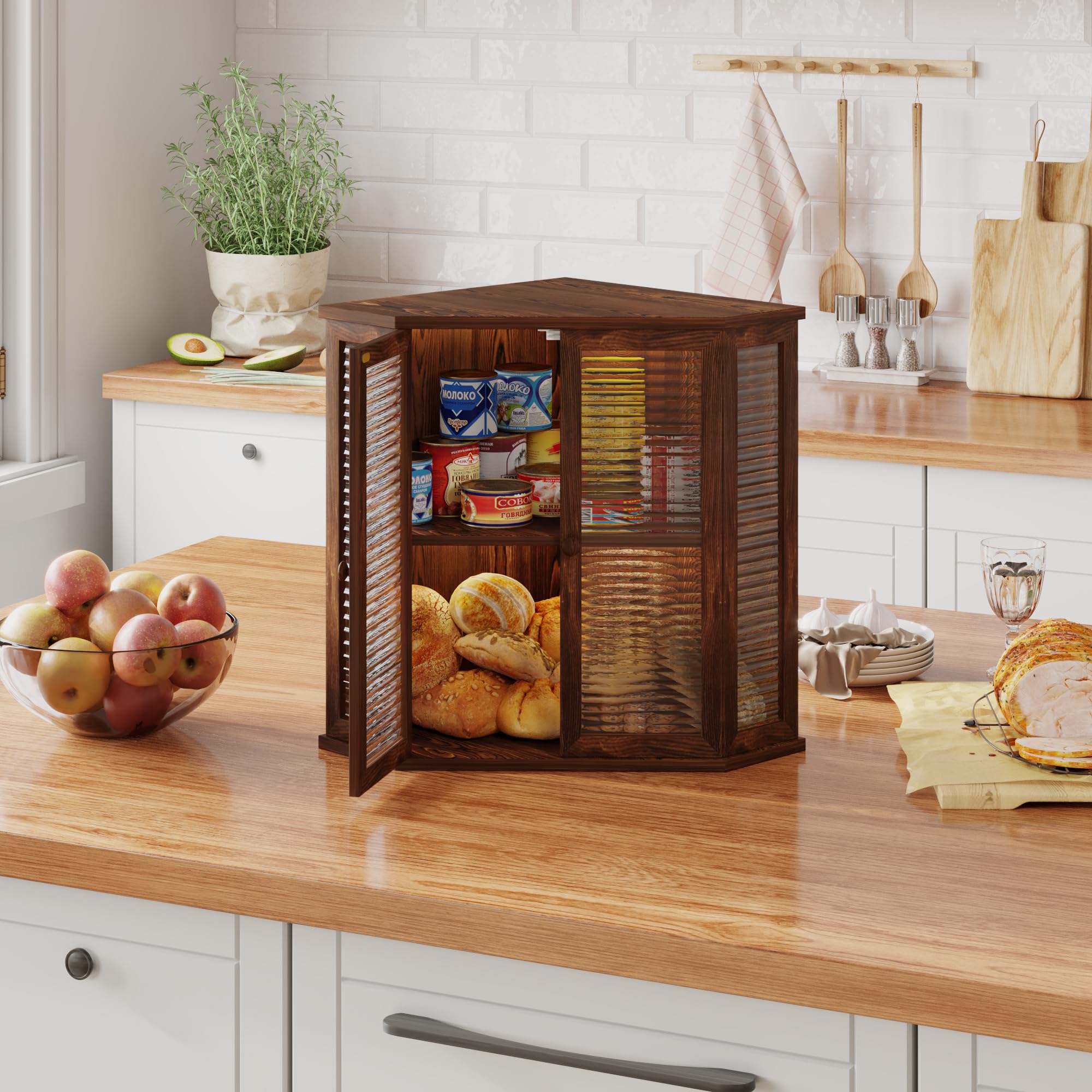 WouZglk bread box interior shows two-tier shelves