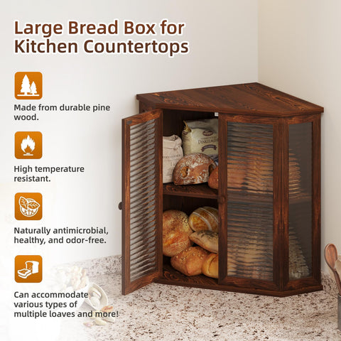 WouZglk bread box on countertop in kitchen setting