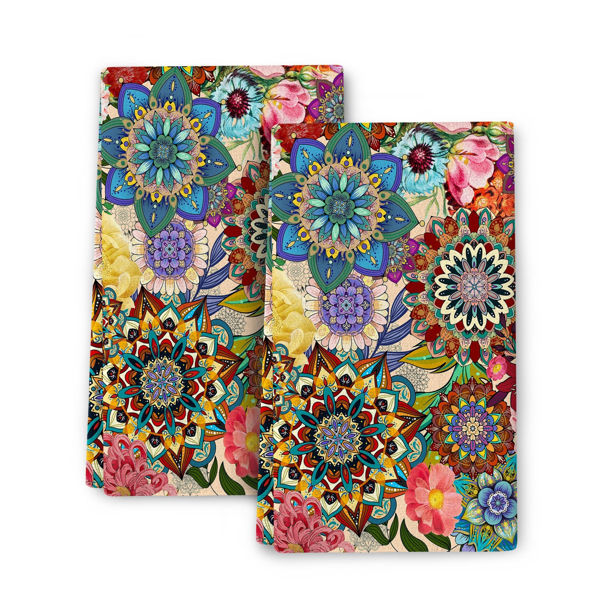 Wovoto boho floral kitchen towels 2-pack, soft and absorbent for daily drying.
