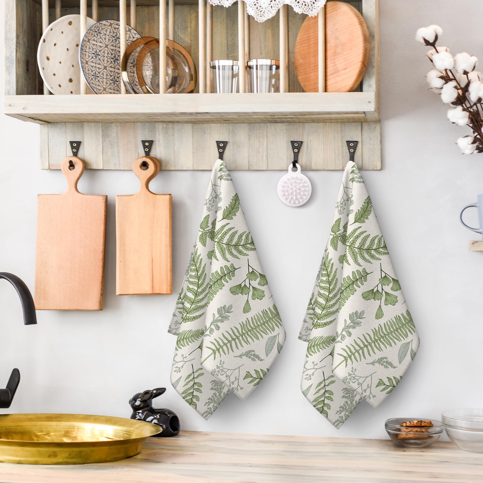 Wovoto botanic tea towels sage-green design for decorative drying