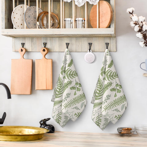 Wovoto botanic tea towels sage-green design for decorative drying
