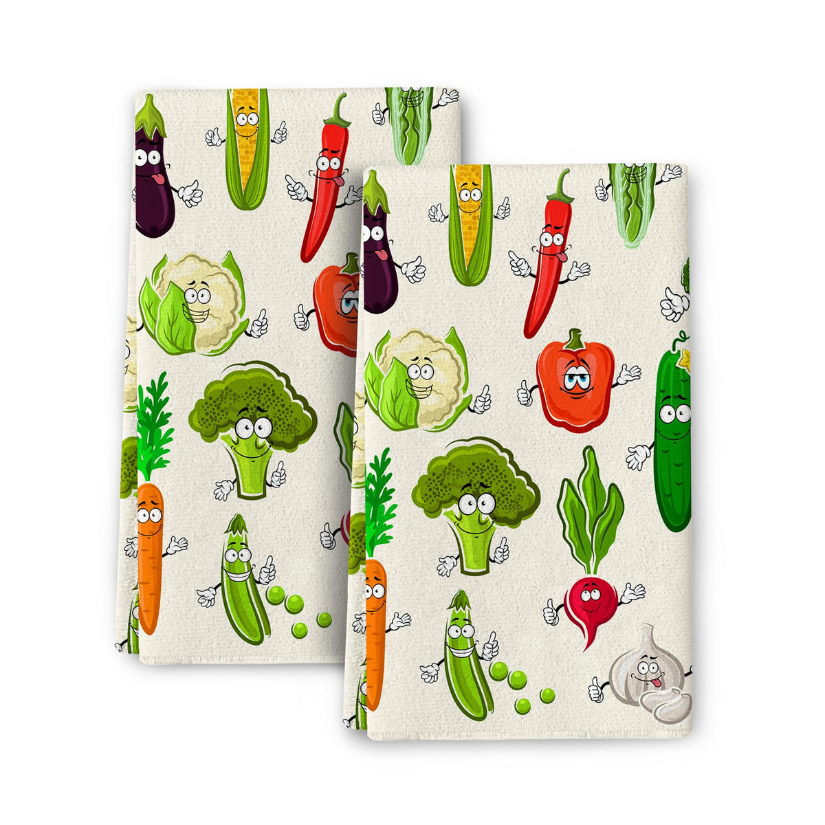Wovoto funny vegetables kitchen towels set featuring cute botanical design for cheerful drying