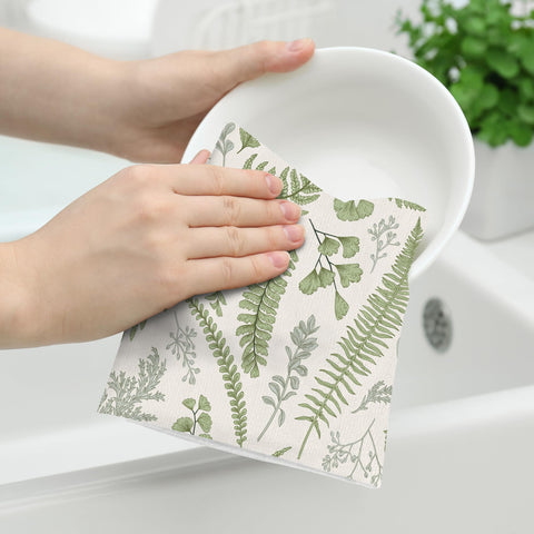 Wovoto sage-green kitchen towels with hanging loop for easy storage