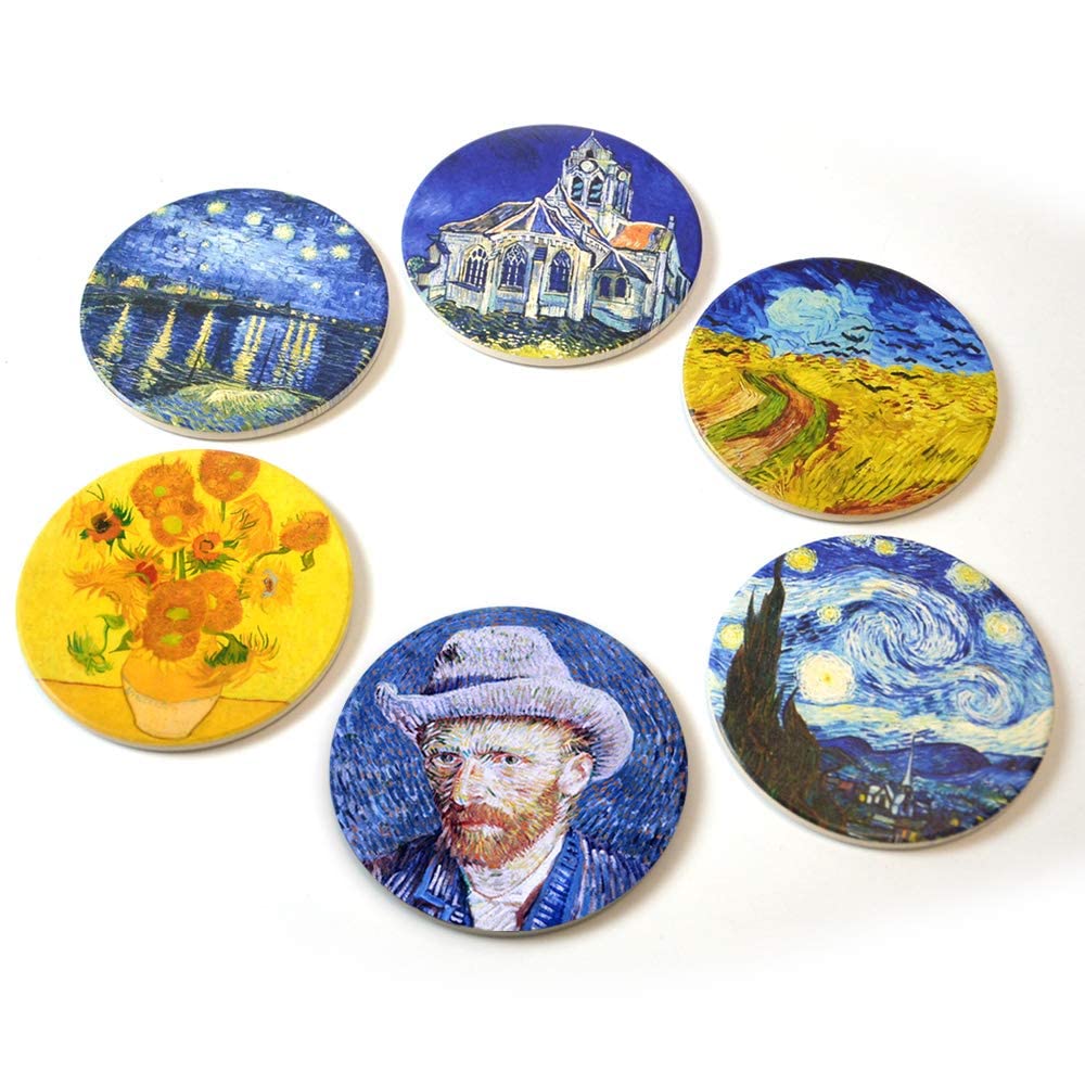 WOW DING Van Gogh self portrait coaster guards surfaces with elegant design.
