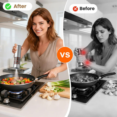 WOWBOX six-level coarseness dial from fine to coarse for versatile seasoning.