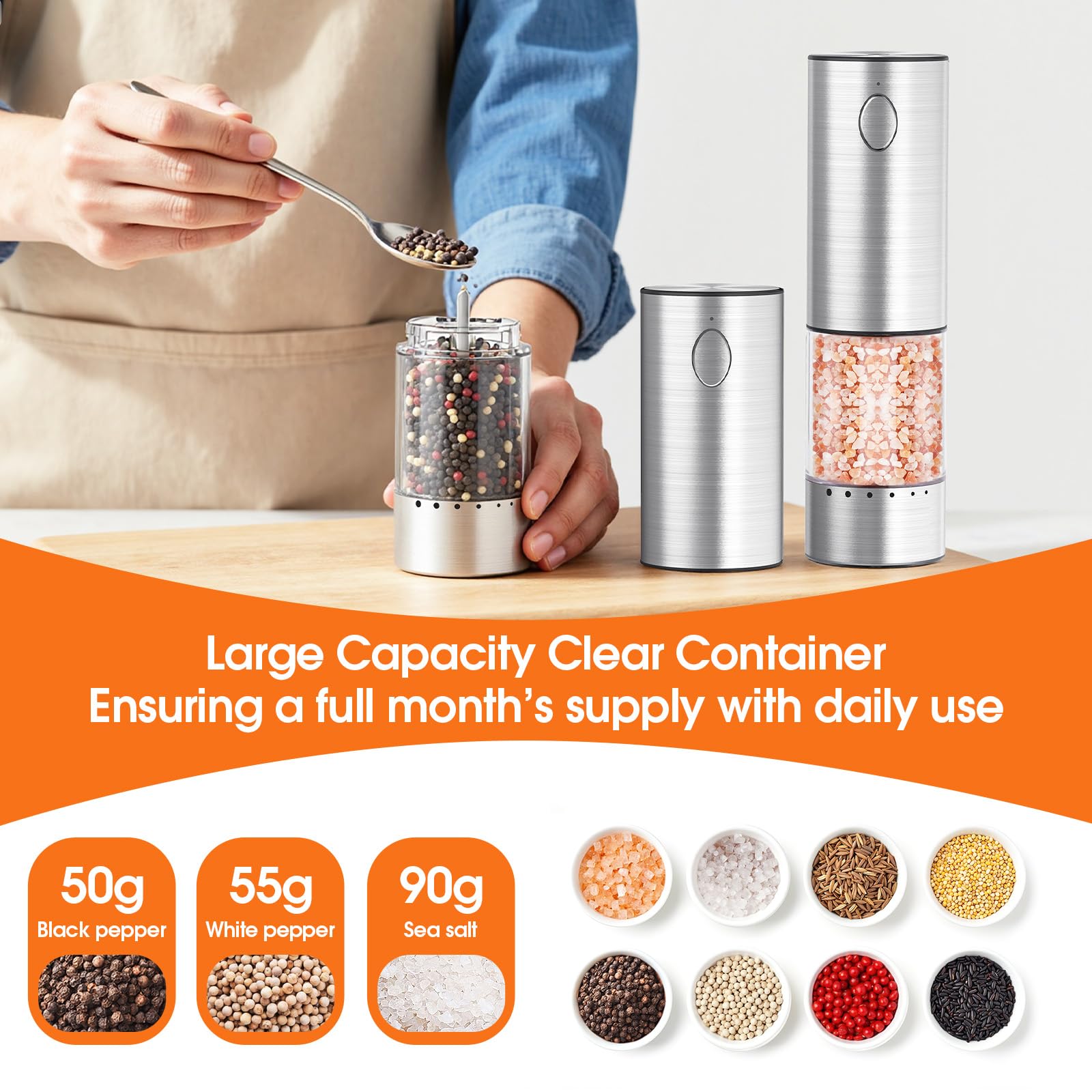 WOWBOX 95 ml clear container showing spice levels at a glance.